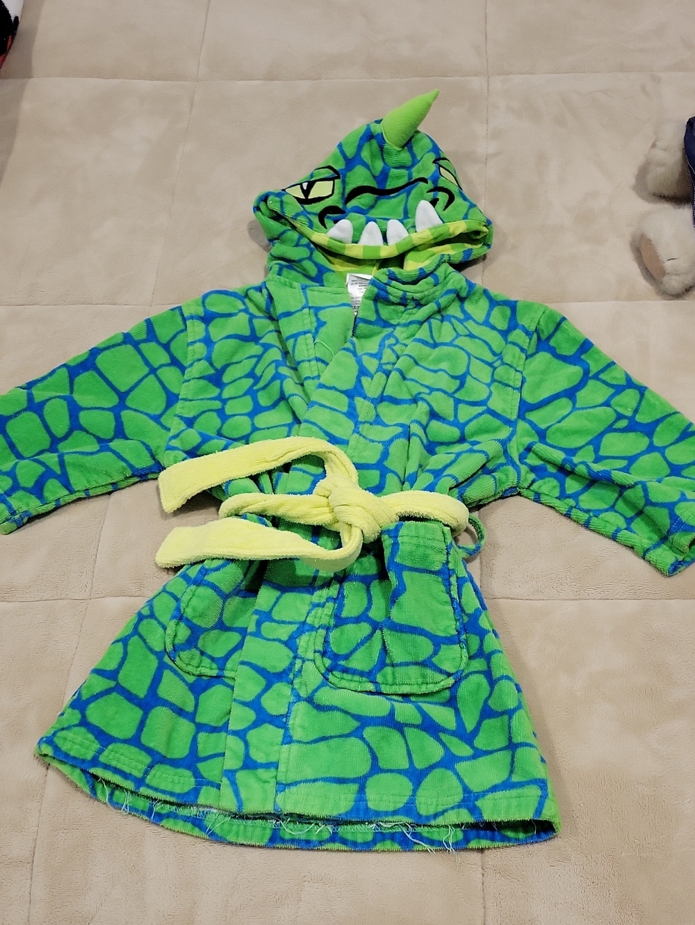 Kids Green Monster Hooded Bathrobe with Belt Size 3/4